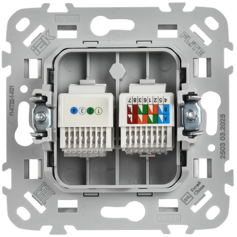 FLITE Розетка 2-ая RJ45/RJ11 кат.5Е/3 UTP РКТ5е/3-2-0-ФлБ белый | FI-KT22-1-K01 | IEK — миниатюра 3