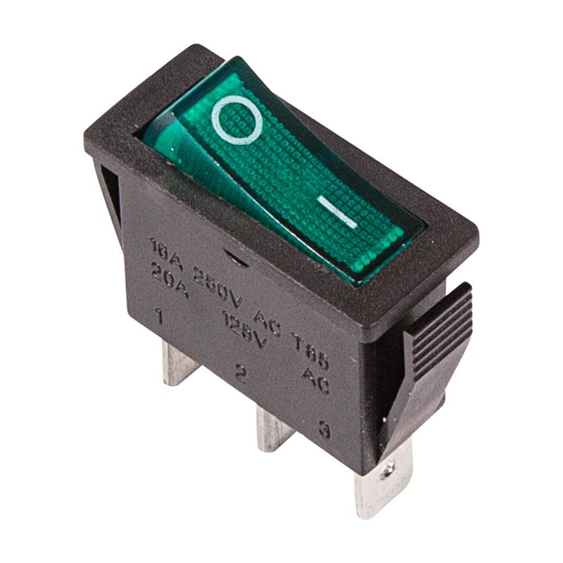 Выключатель клавишный 250V 15А (3с) ON-OFF зеленый с подсветкой | 36-2213 | REXANT — фото 1 | Sento