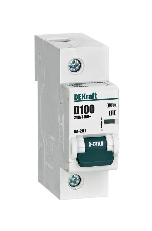 Выключатель автоматический  однополюсный ВА-201 100А D 10кА | 13015DEK | DEKraft — DEKraft