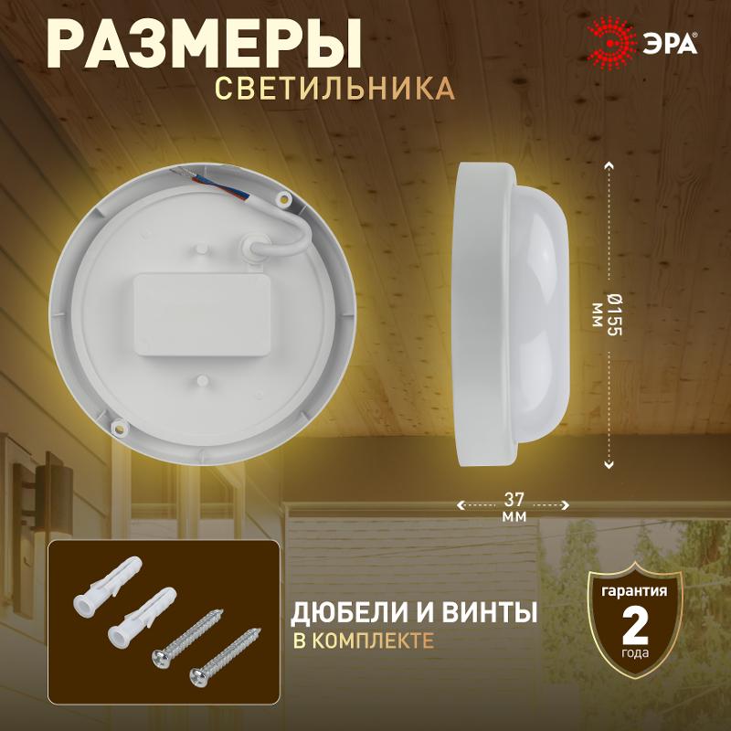 Светильник светодиодный пылевлагозащищенный для ЖКХ SPB-201-0-40К-012 IP65 12Вт 4000К КРУГ | Б0047619 | ЭРА — миниатюра 5