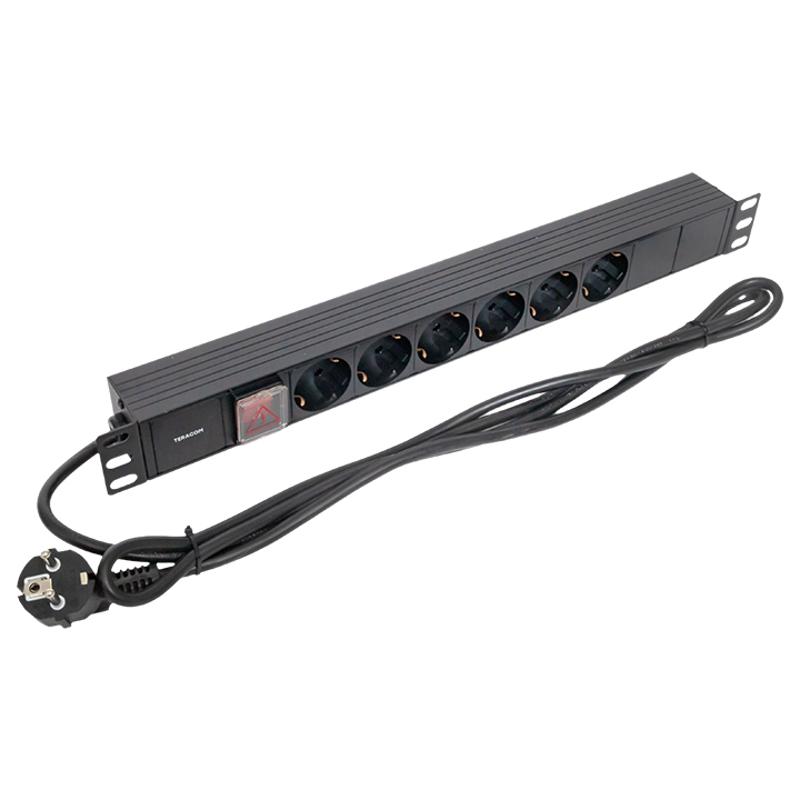 Блок розеток PDU TERACOM 19" 1U 16А/250В 6 розеток Schuko 2 метра 3x1,5 мм2 вилка Schuko | TRC-HPD-LS-16A-6SH-2MSH | EKF — миниатюра 4