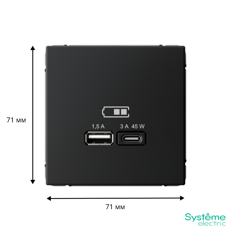 ArtGallery Карбон Розетка USB A + тип-C 45Вт высокоскор.заряд. QC, PD, механизм | GAL001029 | SE — миниатюра 4
