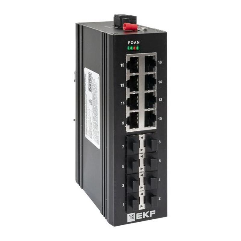 Промышленный неуправляемый коммутатор U-8GX/SFP-8GT, 8 портов 1000Base-X SFP, 8 портов 10/100/1000Base-T(X) RJ45, монтаж на динрейку TSX |TSX-U-8GX/SF — EKF