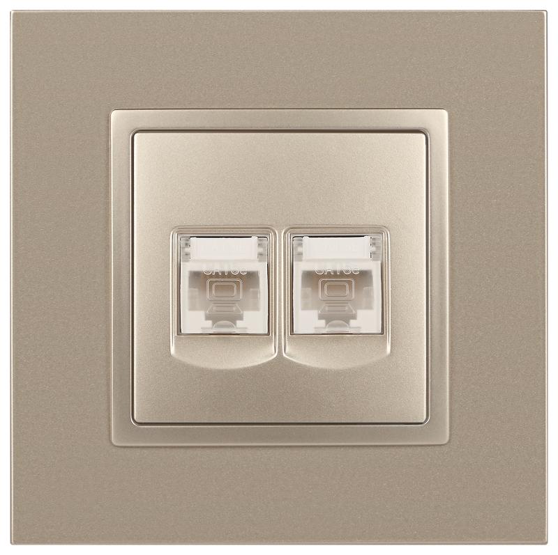 14-3108-04 Розетка 2хRJ45, IP20, шампань | Б0034311 | ЭРА — миниатюра 2
