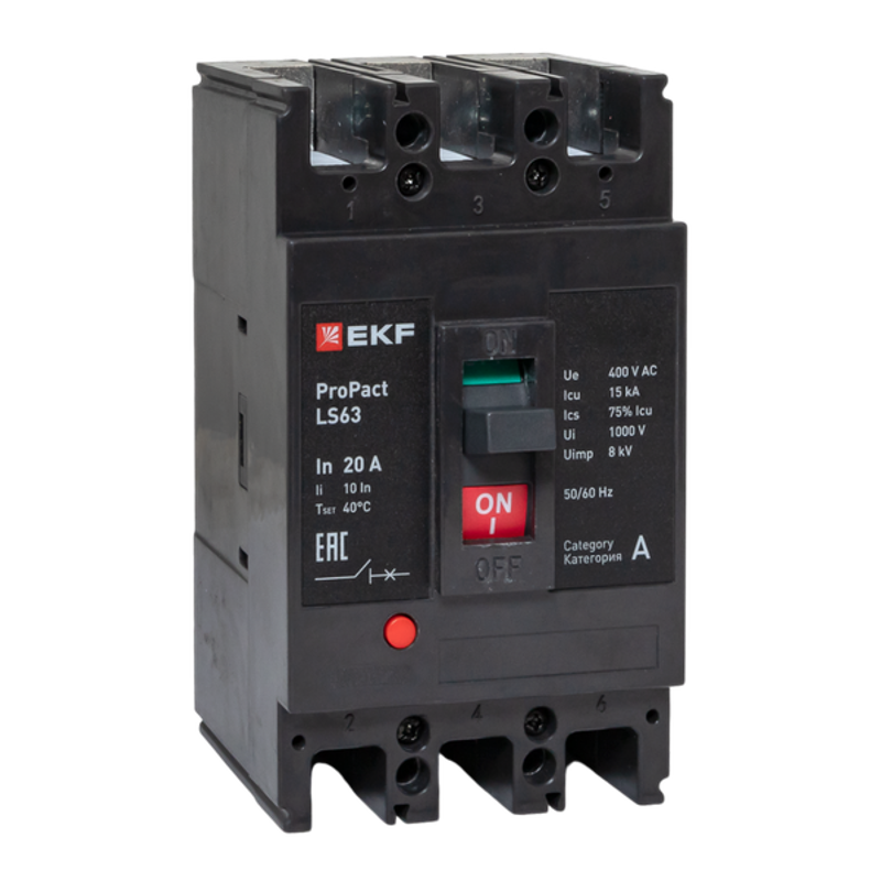 Выключатель автоматический LS63 15кА 3P 20А ProPact | mccb-63-15-3-20-ls | EKF — миниатюра 1