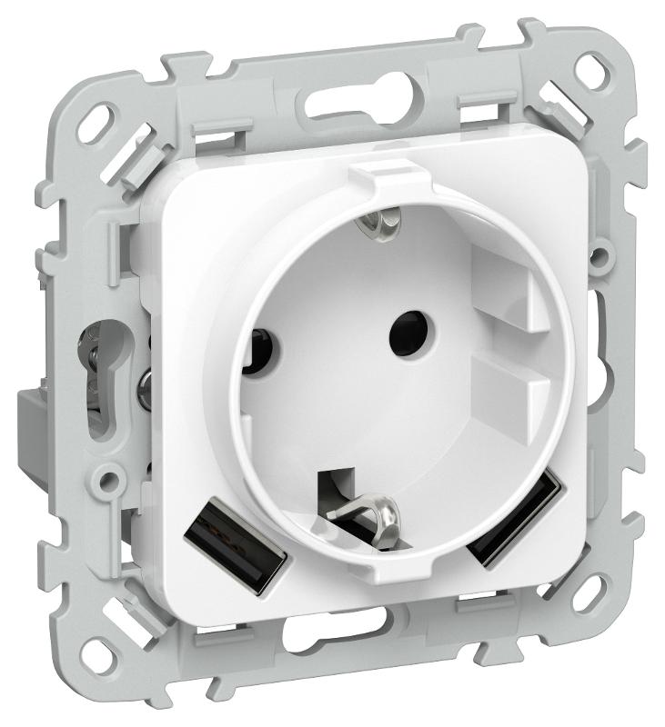 FLITE Розетка с заземлением со шторками 16А с USB A+A 3,1А быстрозажимные клеммы РСЮша11-1-ФлБ белый | FI-R14-16-1-U21-D31-K01 | IEK — IEK (ИЭК)