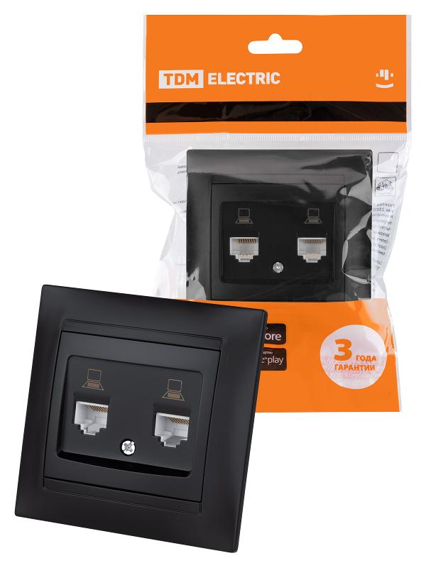 Розетка компьютерная двойная RJ45 графит "Лама" | SQ1815-0675 | TDM — TDM ELECTRIC