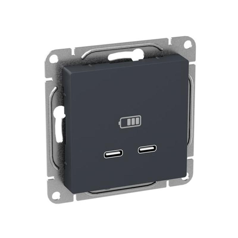 Механизм розетки USB-C - 2шт, графит Эпика  |UP1-SOG-2USBC| EKF — миниатюра 2