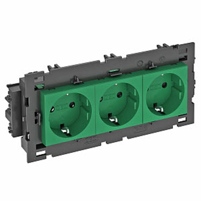 Розетка тройная 0° Modul45connect с з/к, 250 В, 16A (зеленый) (STD-D0C8 MZGN3) | 6120456 | OBO Bettermann — миниатюра 2