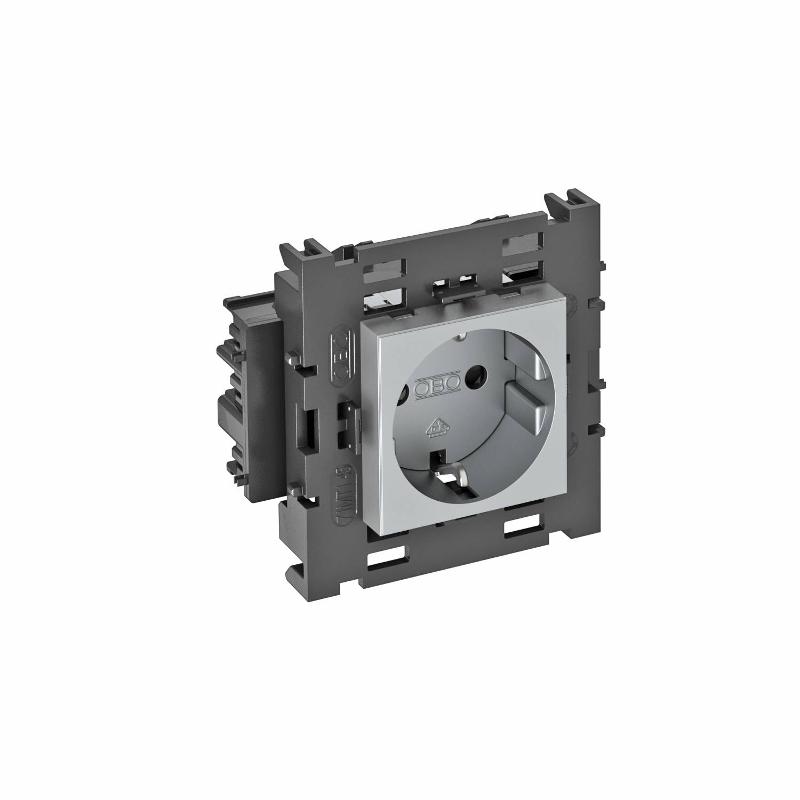 Розетка одинарная 0° Modul45connect с з/к, 250 В, 16A (алюминий) (STD-D0C8 AL1) | 6120422 | OBO Bettermann — OBO Bettermann
