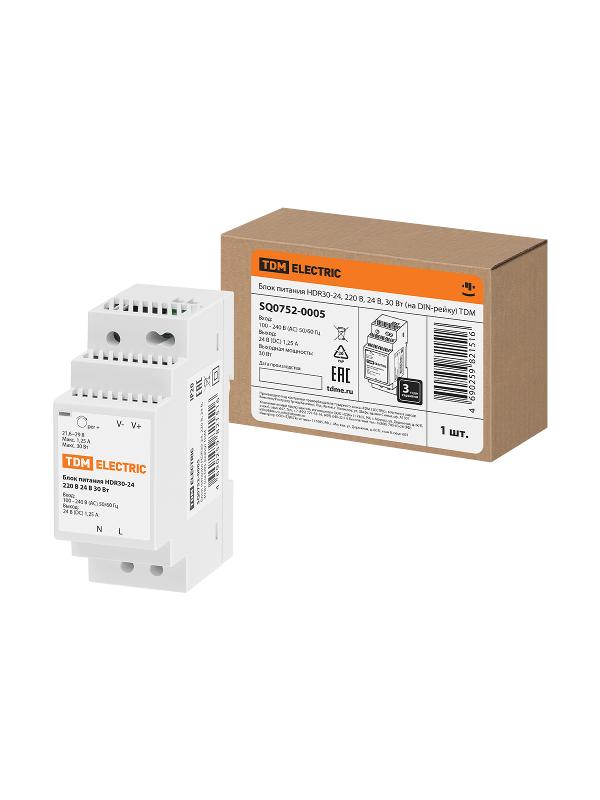 Блок питания HDR30-24, 220 В, 24 В, 30 Вт (на DIN-рейку) | SQ0752-0005 | TDM — TDM ELECTRIC