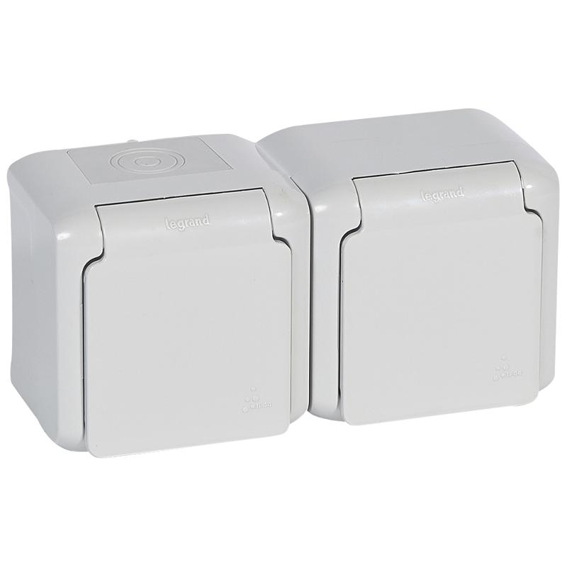 Quteo Серый Розетка 2-я с заземлением со шторками IP44 — миниатюра 2
