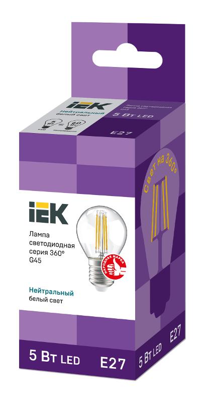 Лампа светодиодная G45 шар прозрачная 5Вт 230В 4000К E27 серия 360° | LLF-G45-5-230-40-E27-CL | IEK — миниатюра 3