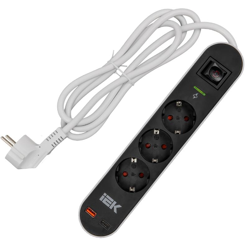Фильтр сетевой СФ-03К 16А USB A+C 20Вт 1,5м 3х1,5мм2 чер  | WFP10-16-03-01-ZKU-K02 | ИЭК — миниатюра 6