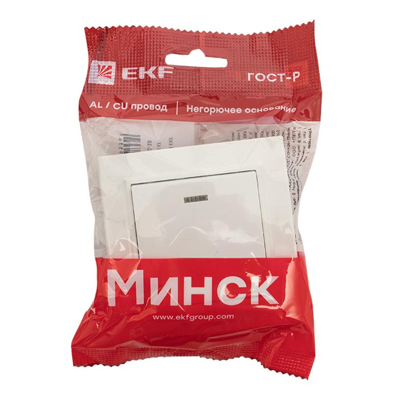 Минск Выключатель 1-клавишный СП с индикатором,10А, белый EKF Basic | ERV10-121-10 | EKF — миниатюра 7