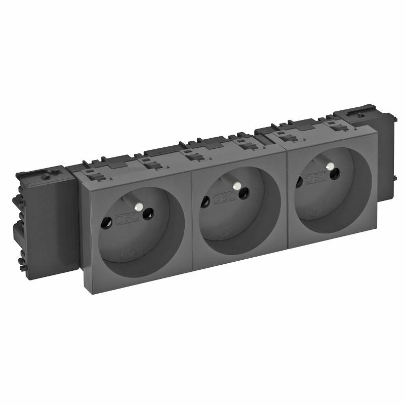 Розетка тройная 0° Modul45connect франц. стандарт, 250 В, 16A (черный) (STD-F0C SWGR3) | 6120580 | OBO Bettermann — OBO Bettermann