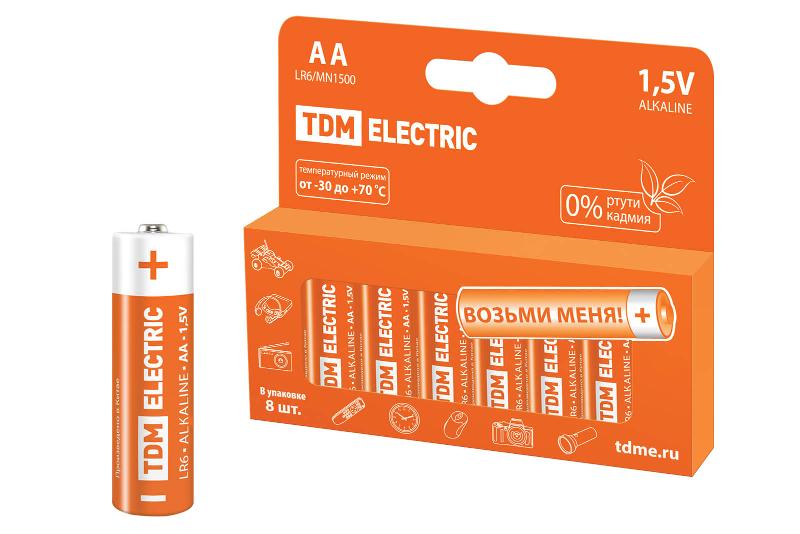 Элемент питания LR6 AA Alkaline 1,5V PAK-8  | SQ1702-0009 | TDM — TDM ELECTRIC