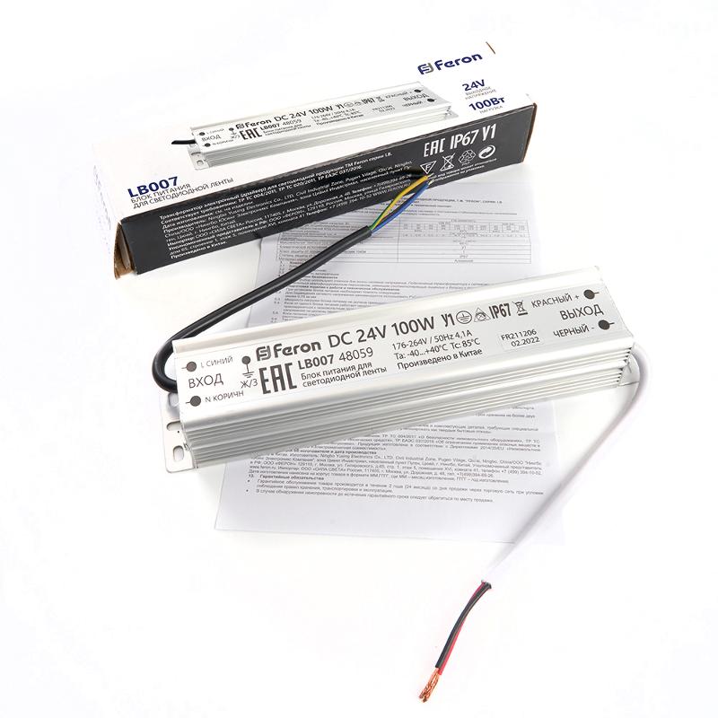 Трансформатор электронный для светодиодной ленты 100W 24V IP67 (драйвер), LB007 FERON | 48059 | FERON — миниатюра 6