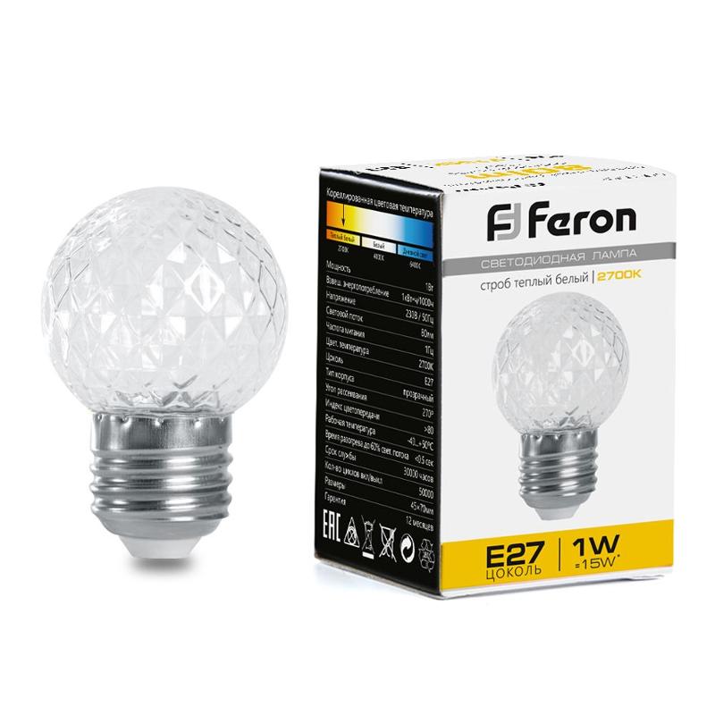 Лампа-строб, (1W) 230V E27 2700K G45 прозрачая, LB-377 | 38208 | FERON — Feron