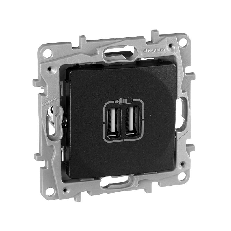 Etika Антрацит Розетка USB 2-ая 240В/5В 2400мА | 672694 | Legrand — Legrand