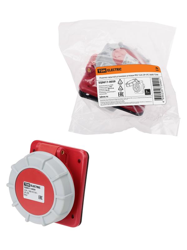 Розетка скрытой установки угловая IP67 32А 3Р+РЕ 380В | SQ0611-0059 | TDM — TDM ELECTRIC