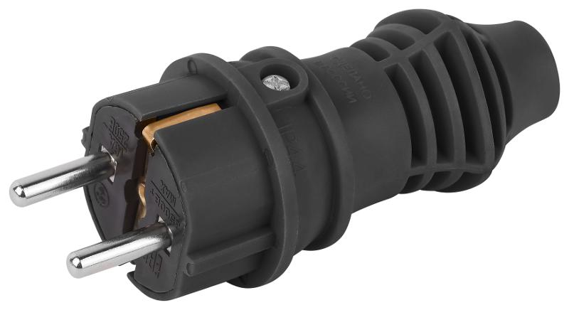 Вилка  каучуковая c заземлением 16А IP44 прямая черная  VX13-B-IP44 | Б0069321 | ЭРА аналог: Б0055414 — ЭРА (Энергия света)