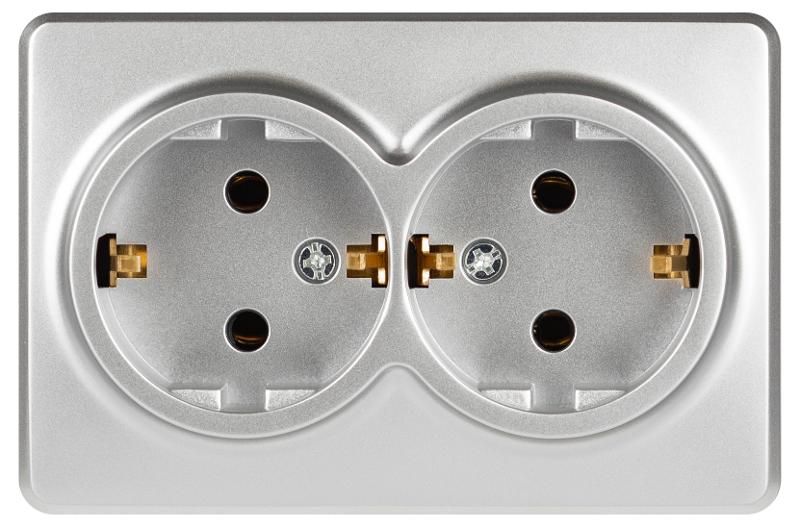 Розетка ЭРА Эксперт 11-2205-03 двойная с заземлением 2х2P+E Schuko IP20 16A-250В ОУ Алюминий | Б0063046 | ЭРА — миниатюра 3