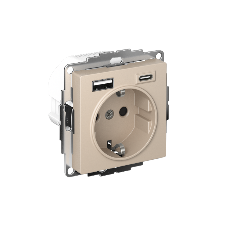 AtlasDesign Песочный Розетка 16А c 2 USB A+C, 5В/2,4А/3,0А, 2х5В/1,5А, механизм | ATN001232 | SE — Systeme Electric