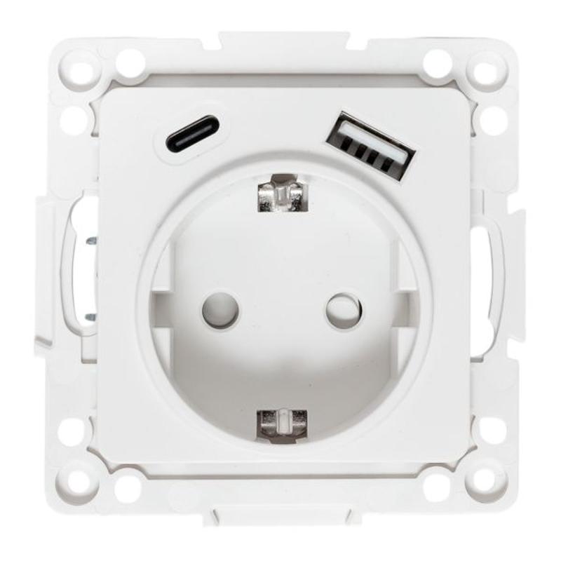 Стокгольм Механизм Розетки 1-местной с/з, USB A+C 16А винтовые клеммы белый с защ. штор. | EYR16-2USB-typeA-typeC | EKF — миниатюра 9