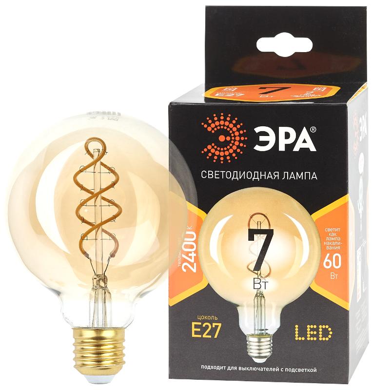 Лампа светодиодная F-LED G95-7W-824-E27 spiral gold (филамент, шар спир зол, 7Вт, тепл, E27) (20/560) | Б0047663 | ЭРА — ЭРА (Энергия света)