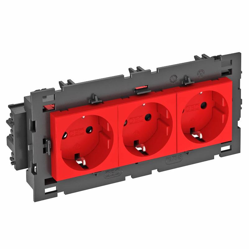 Розетка тройная 0° Modul45connect с з/к, 250 В, 16A (красный) (STD-D0C8 SRO3) | 6120458 | OBO Bettermann — OBO Bettermann