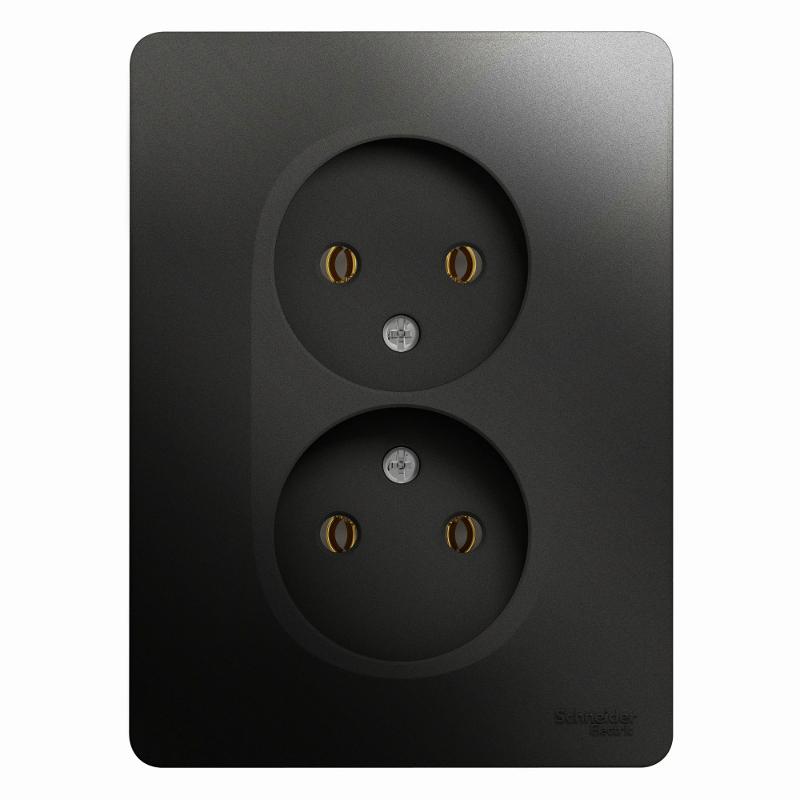Glossa Антрацит Розетка 2-ая без заземления ,16А (в сборе) | GSL000720 | SE — Systeme Electric