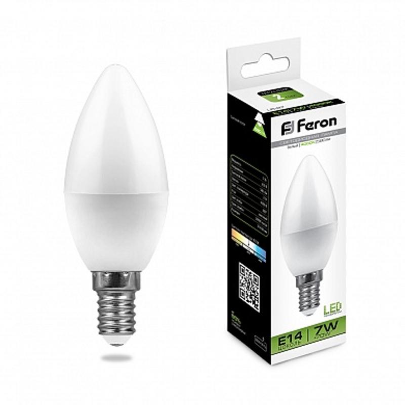 Лампа светодиодная LB-97 (7W) 230V E14 4000K свеча | 25476 | FERON — миниатюра 1