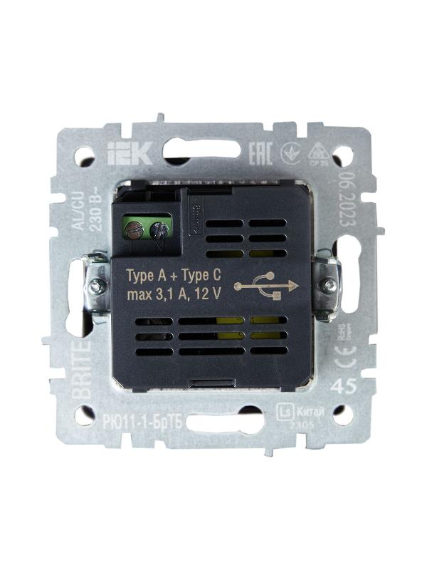 BRITE Розетка USB A+C 18Вт РЮ11-1-БрТБ темная бронза | BR-U22-018-K45 | IEK — миниатюра 4