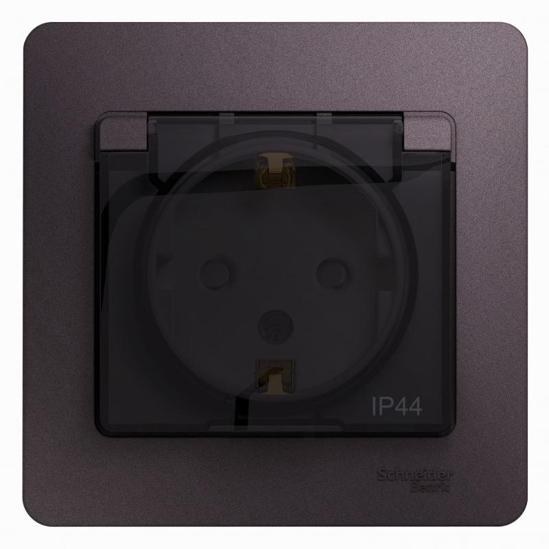 Glossa Сиреневый туман Розетка с заземлением со шторками с крышкой IP44 (в сборе) | GSL001448 | SE — Systeme Electric