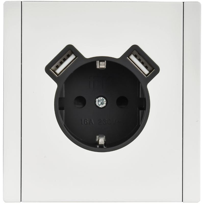 FORTE&PIANO Розетка с заземлением со шторками в/к 16А USB A+A 3,1А FP245M белый | FP-R14-16-U21-D31-M-K01 | IEK — миниатюра 2