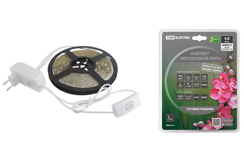 Комплект светодиодной ленты SMD2835-60 LED/м-12 В-4,8 Вт/м-IP65-6000 К (5 м), 24 Вт  | SQ0331-0232 | TDM — TDM ELECTRIC