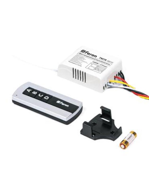 TM78 Выключатель дистанционный 230V 1000W 4-х канальный 30м с пультом управления, черный/серебро | 48533 | FERON — Feron