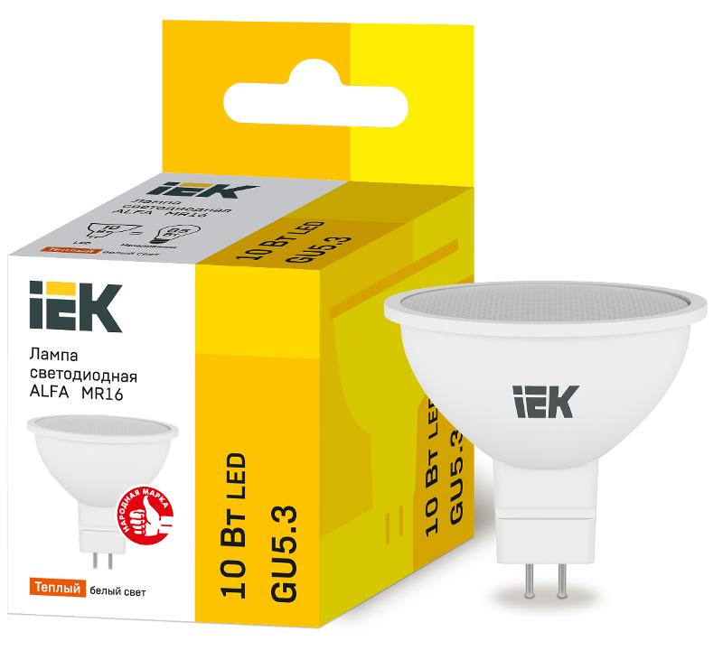 Лампа светодиодная ALFA MR16 софит 10Вт 230В 3000К GU5,3 | LLA-MR16-10-230-30-GU5 | IEK — IEK (ИЭК)
