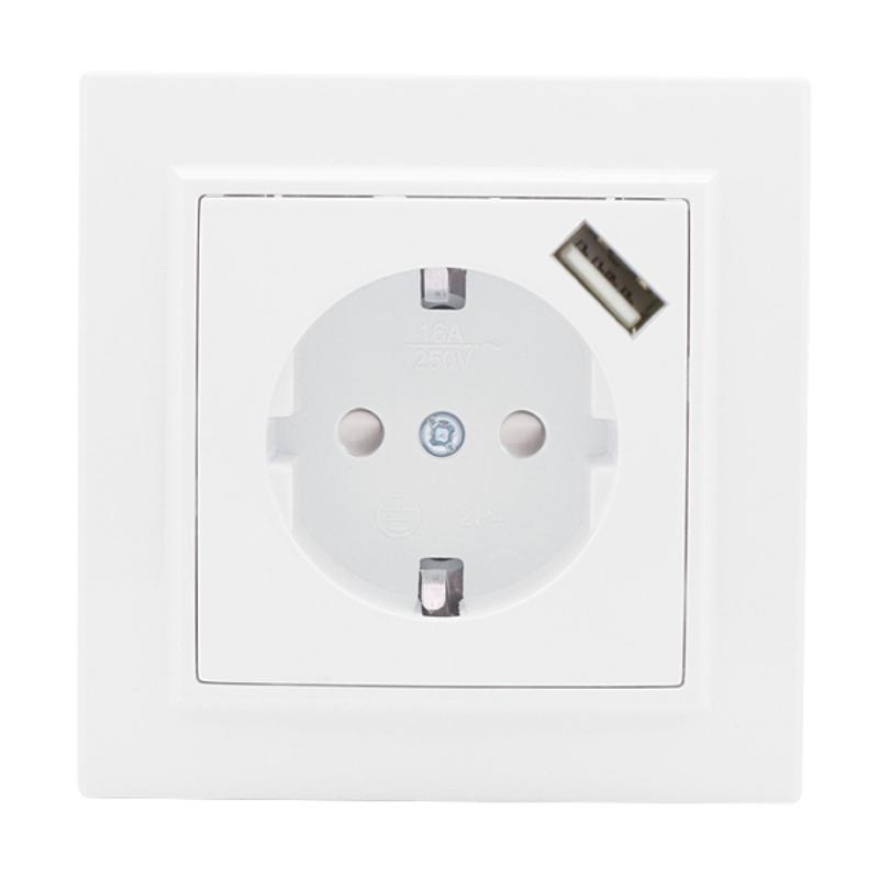 Розетка 1-местная СП с/з Минск 16А белая с защ. штор. с USB  EKF | ERR16-028-100-USB | EKF — EKF