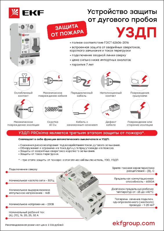 Устройство защиты от дугового пробоя (УЗДП) 1P+N 25А (C) 6 кА EKF PROxima | afdd-2-25C-pro | EKF — миниатюра 5