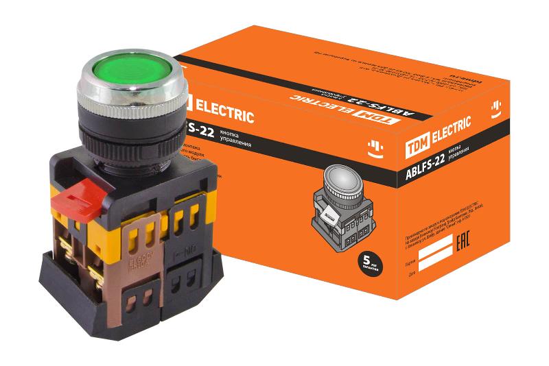 Кнопка ABLFS-22 зеленый d22мм неон/230В 1з+1р  | SQ0704-0009 | TDM — фото 1 | Sento