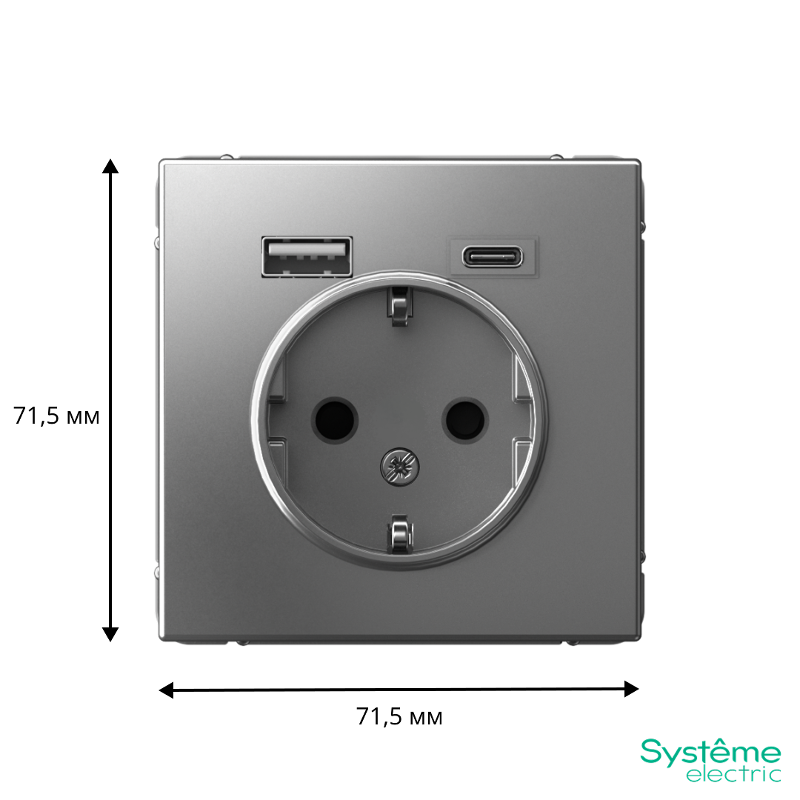 ArtGallery Сталь Розетка 16А с 2 USB A+C, 5В/2,4А/3,0А, 2х5В/1,5А, механизм | GAL000932 | SE — миниатюра 3