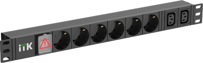 ITK PDU 6 розеток нем. ст. + 2 С13 LED 1U каб. 2м нем. ст. | PH12-6D2C131-P | ITK — ITK
