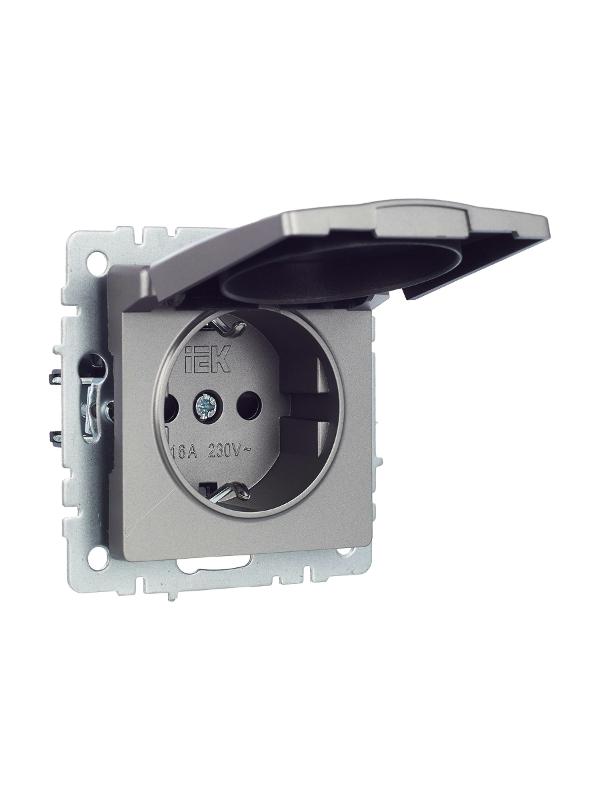 BRITE Розетка с заземлением со шторками с кр. 16А IP20 РСбш10-3-БрС сталь | BR-R16-16-K46 | IEK — миниатюра 2