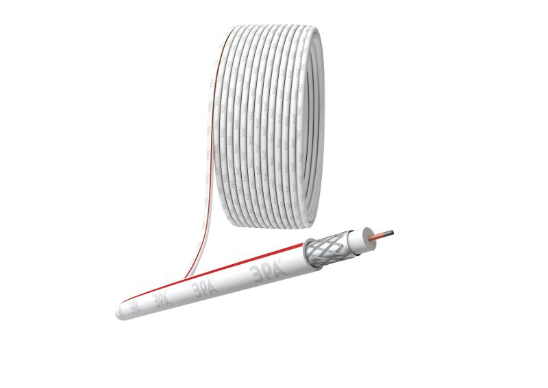 ЭРА Кабель коаксиальный SAT 50 M,75 Ом, CCS/(оплётка Al 75%), PVC, цвет белый, бухта 100 м, | Б0044607 | ЭРА — миниатюра 1