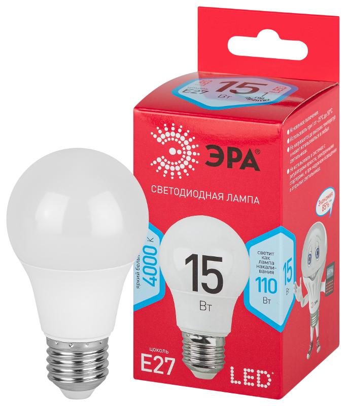 Лампа светодиодная ЭКО LED A60-15W-840-E27 R (диод, груша, 15Вт, нейт, E27) | Б0046356 | ЭРА — миниатюра 1