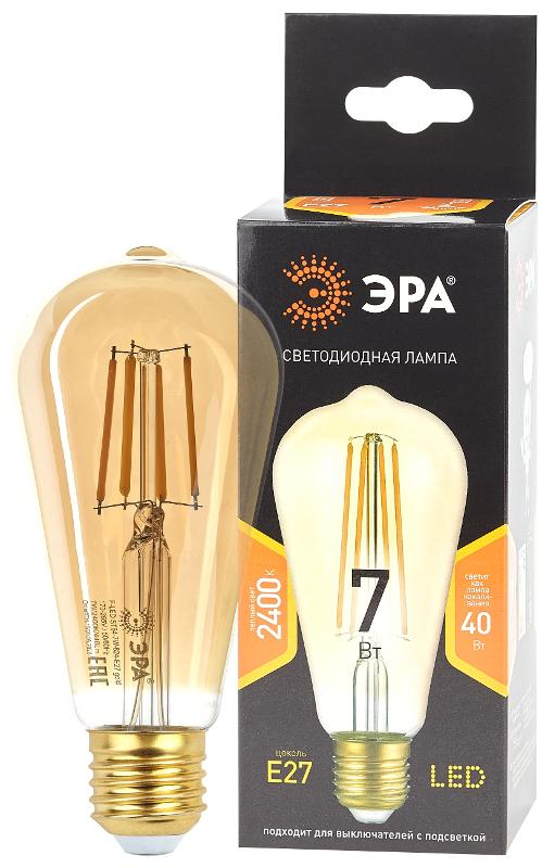 Лампа светодиодная F-LED ST64-7W-824-E27 gold (филамент, зол, 7Вт, тепл, E27) (20/960) | Б0047664 | ЭРА — ЭРА (Энергия света)