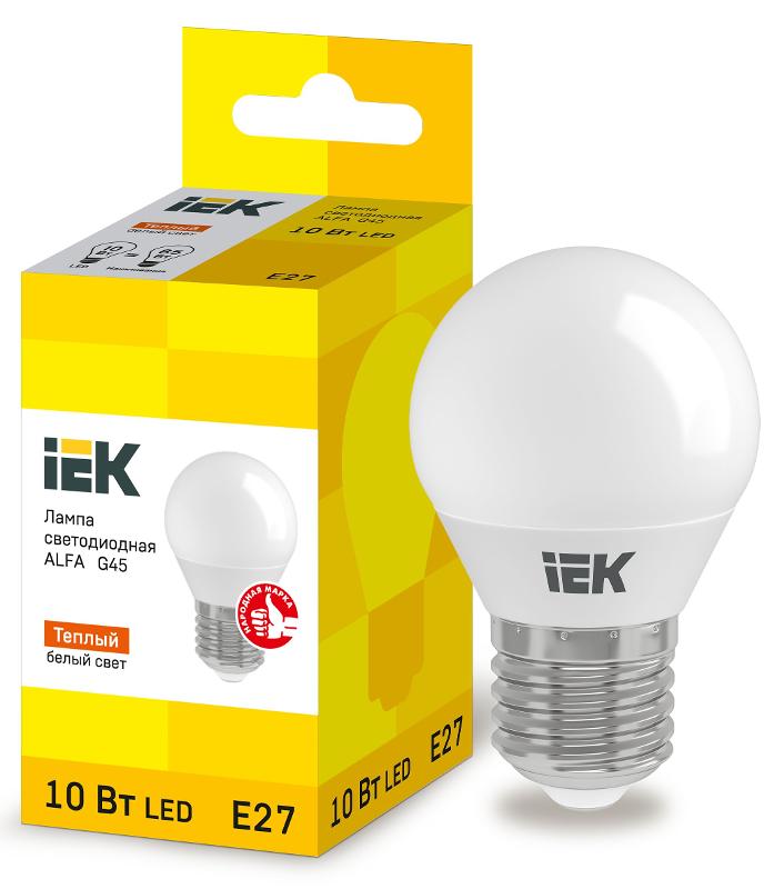 Лампа светодиодная  ALFA G45 шар 10Вт 230В 3000К E27 | LLA-G45-10-230-30-E27 | IEK — IEK (ИЭК)