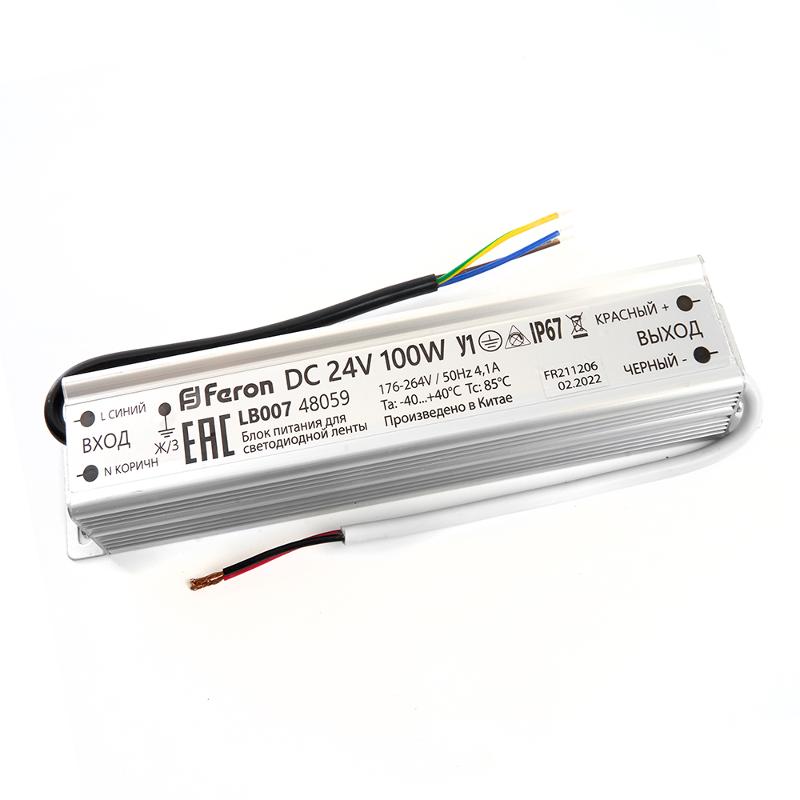 Трансформатор электронный для светодиодной ленты 100W 24V IP67 (драйвер), LB007 FERON | 48059 | FERON — миниатюра 1